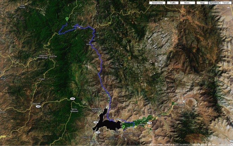 route from Lake Isabella, CA to the Trail of 100 Giants, Sequoia National Forest, CA