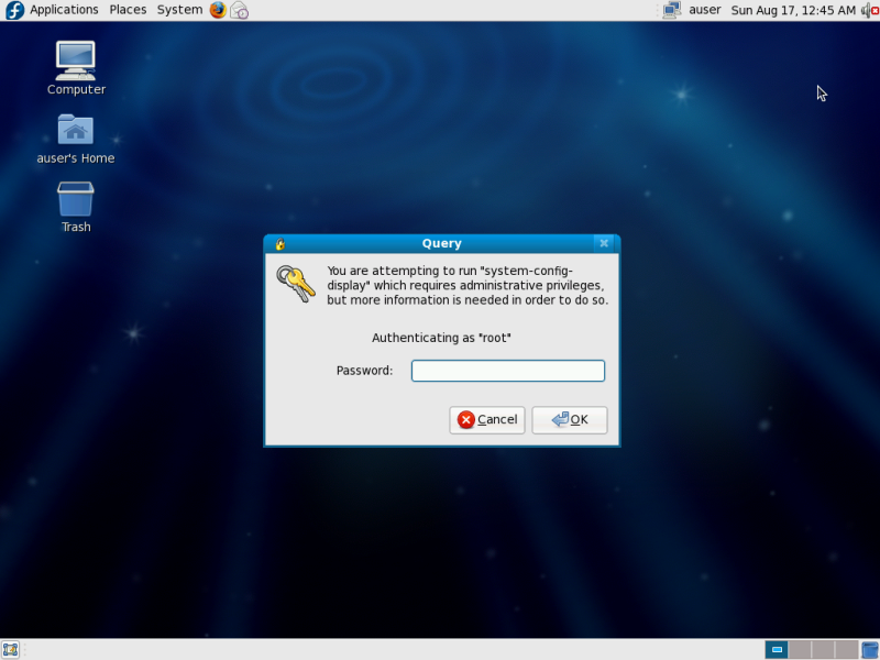 Fedora Display Configuration Authorization Prompt